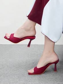 CUCCOO BIZCHIC Square Toe Stiletto High Heel Women's Summer Rhinestone Breathable Sandals Spring Shoes Spring Break Easter - Burgundy - View 3