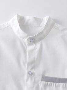 2pcs Tween Boy Gentleman Patchwork Pocket Short Sleeve Shirt With Long Pants Outfit, Suitable For Outing, Gathering, Party, Holiday - White - View 3