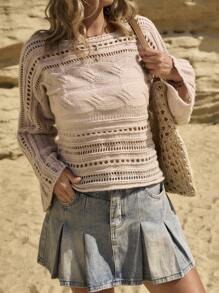 LanaWest 新款欧美风休闲宽松针织女式套头毛衣，时尚针织衫秋冬套头毛衣 - 卡其色 - 查看 3