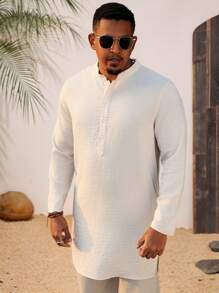 Manfinity RSRT Plus Size Men's Casual Solid Color Long Sleeve Shirt - Apricot - View 3