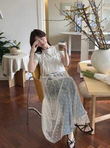 DAZY Đầm ren dài đến bắp chân cho nữ Đầm suông Đầm dạ hội - trắng - Xem 10