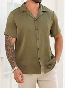Manfinity Homme Camisa casual sencilla y de moda para todos los días en tallas grandes - Verde - Ver 3