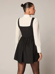 Glamine Vestido mini elegante con cuello de corbata y bloques de color