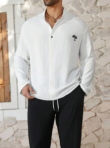 ResortEase Plus Size Men's Front Button Long Sleeve Minimalist Top And Long Pants 2 Pieces Set - Black and White - View 5