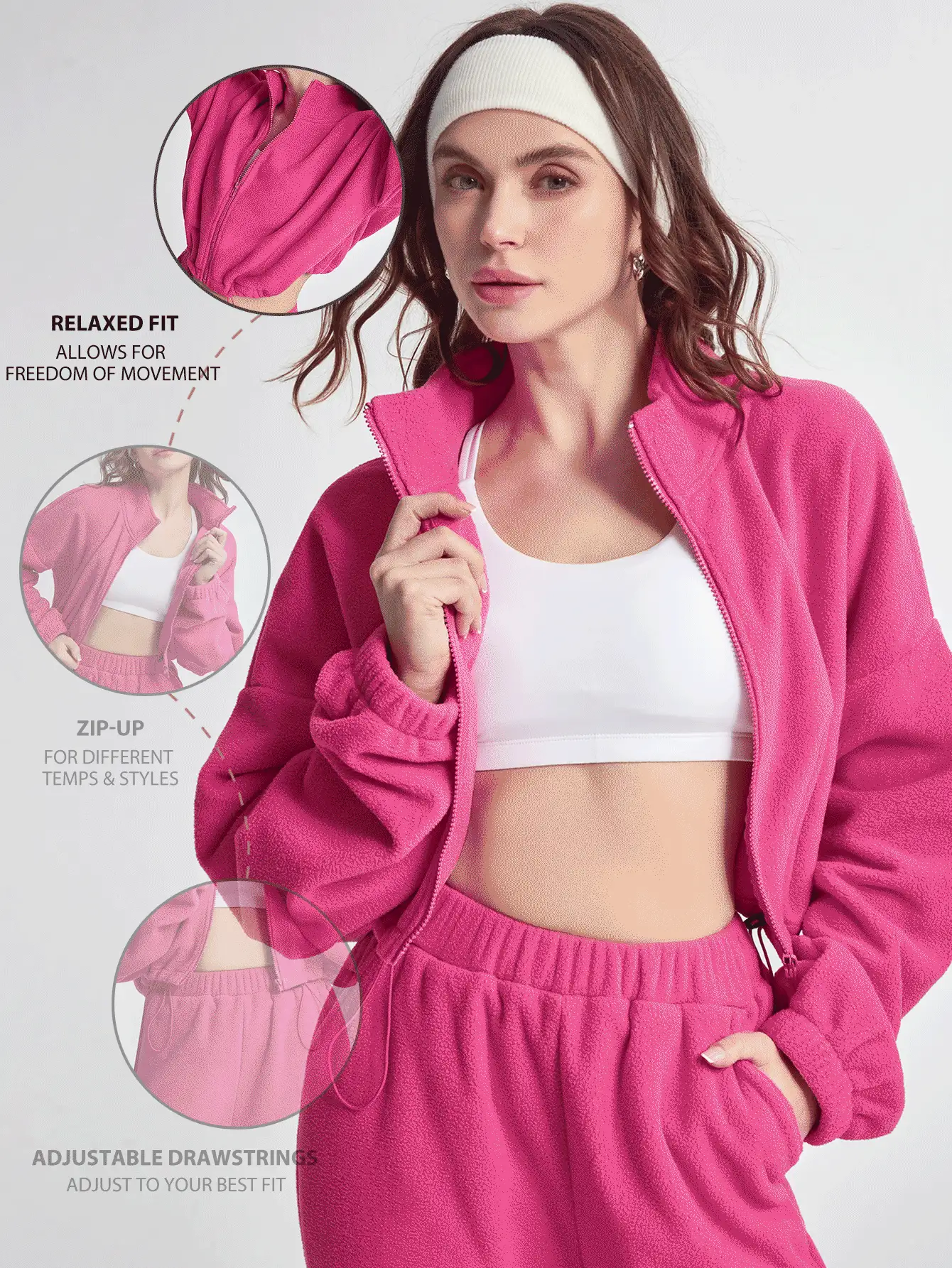 SHEIN Sports قميص ثقيل رياضي كاجوال أساسي بأكمام طويلة وسحاب أمامي للنساء - روز أحمر - مشاهدة 2