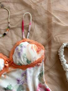 Soleia Vestido de verano con estampado floral romántico, encaje de contraste, dobladillo asimétrico, tirantes de espagueti para vacaciones, playa, primavera, Día de San Valentín, cumpleaños