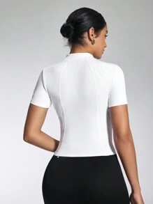 Easithlete Yoga & Tennis Slim-Fit White Half-Zip Short Sleeve Sports Sweatshirt - White - View 2