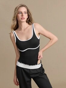 Colorblock Trim Backless Sexy Cami Jumpsuit - Black and White - View 4