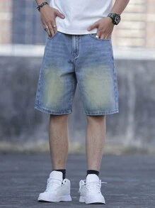 Manfinity Homme Men's Casual Pocket Plain Denim Shorts - Medium Wash - View 5