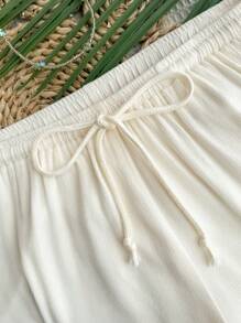 SHEIN Unity Short décontracté taille-ceinture de couleur unie pour femmes - Nude - Voir 4