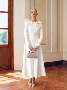 ZEYLAH 女士 3D 花卉装饰腰带连衣裙 - 白色 - 查看 5