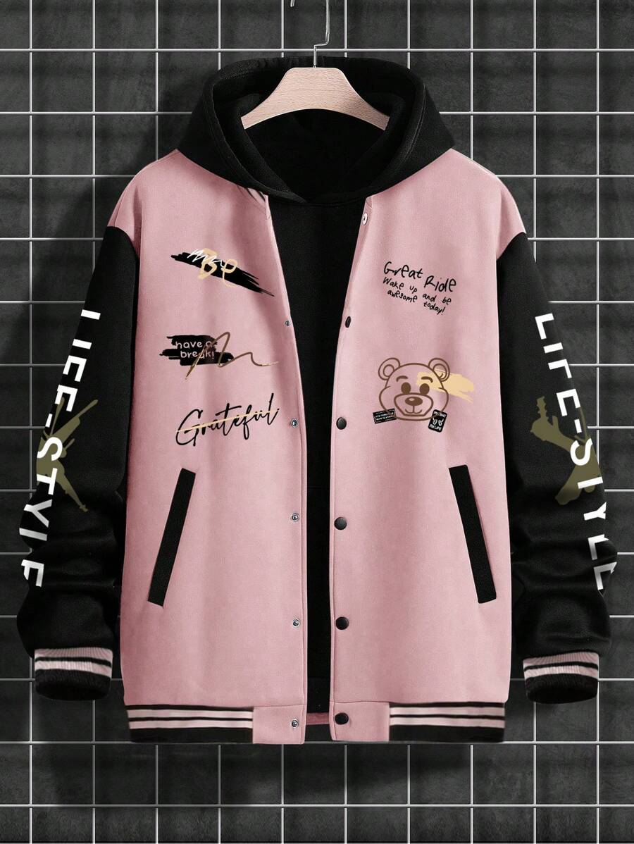 Manfinity LEGND Chaqueta de béisbol holgada para hombre con estampado de graffiti - Multicolor - Ver 1