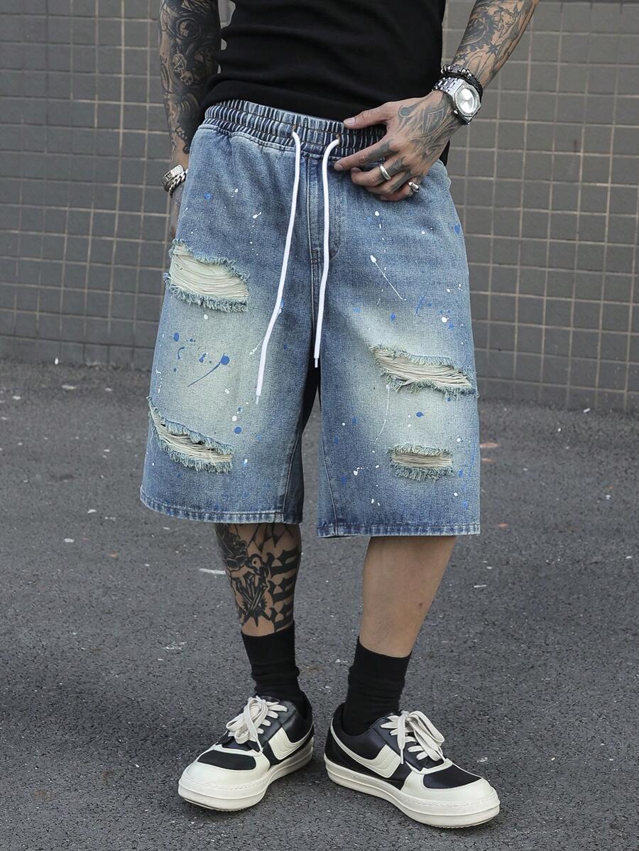 Manfinity LEGND Plus Size Men's Casual Front Tie Pocket Straight Leg Jeans - Medium Wash - View 1