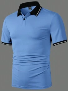 Manfinity Homme Men's Solid Color Polo Shirt, Simple Fashion Casual For Daily Wear Polo Shirt For Men - Blue - View 3