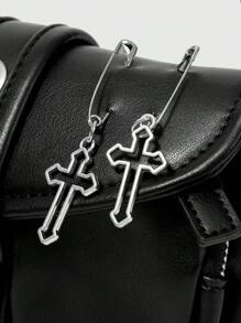 ROMWE Goth Cross Chain Strap Motorcycle Vintage Crossbody Bag, Stylish - Black - View 4