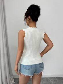 Chiquease Women Solid Color 3D Floral Decor Sleeveless Knit Top