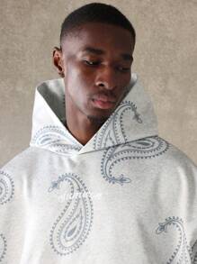 SUMWON Áo hoodie cắt gấu in họa tiết Paisley cao cấp mùa đông thu dây rút thời trang dạo phố thường ngày thời trang đô thị đồ mặc nhà thể thao dáng rộng - Xám - Xem 3