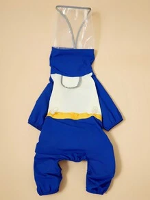 PETSIN 1pc Blue & White Pet Raincoat, Lightweight Comfortable Hooded Full Body Adjustable Waist Waterproof Puppy Rain Jacket - Multicolor - View 5