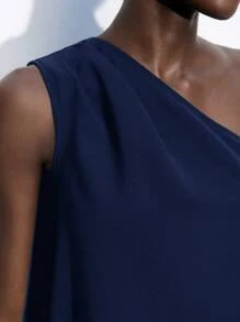 Maija Women's Elegant Sleeveless Ruched One Shoulder Top,Navy Blue Summer Casual Top,Party Night Graduation Beach Holiday Independence Day Top - Navy Blue - View 3