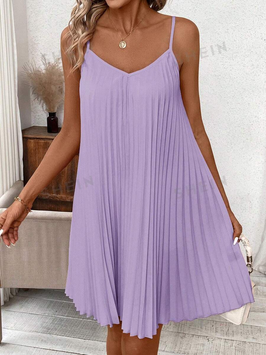 SHEIN Clasi Vestido largo plisado sin tirantes naranja, vestido coral, vestido de primavera