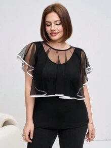 SHEIN Clasi 大码网眼披肩，优雅简约无袖休闲日常穿着 - 黑與白 - 查看 6