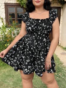 SHEIN EZwear Bộ đồ liền thân in hoa cỡ lớn, mặc thường ngày - Nhiều màu - Xem 4