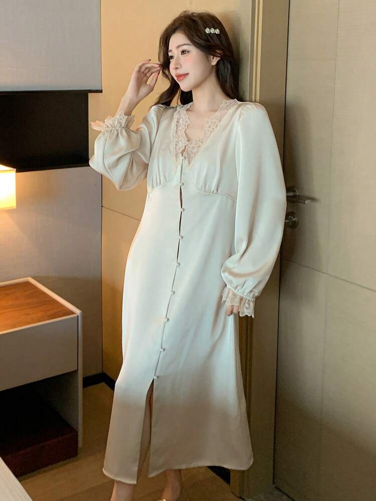 Women's Romantic Lace Patchwork Robe Pajama