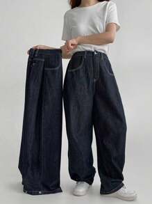 DAZY Quần Jeans Denim Ống Thẳng Dài Rộng Màu Trơn Cho Nữ, Quần Jeans Rộng - Rửa tối - Xem 7