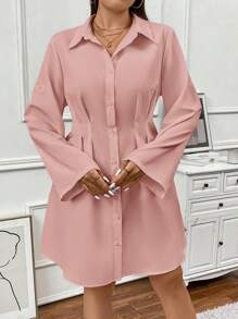 SHEIN Clasi Plus Size Solid Color Simple Fashion Casual Everyday Dress - Pink - View 5