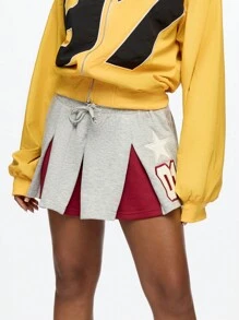 SUMWON WOMEN Varsity College Cheerleader Athletic Skirt Split Front Pleated Mini Sportswear With Star Logo Design Gym Team Spirit Dance Fall Fashion