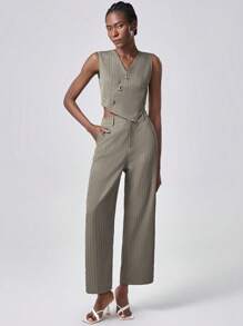 Lumivelle Women Single Breasted Vest And Pants Casual Suit