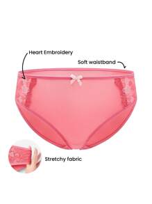 LUVLETTE 粉色中腰心形基本款蕾丝网状三角裤情人节性感内衣内裤女士内裤 - 粉色 - 查看 3
