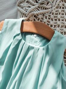 SHEIN Robe décontractée pour bébé fille de 0 à 3 ans, à volants floraux, sans manches, coupe ample, bleu ciel - Bleu azur - Voir 6