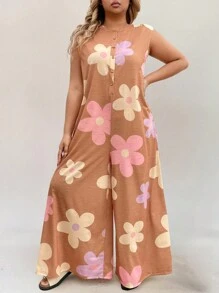 SHEIN LUNE Mono de punto con estampado floral para mujer talla grande, pantalones sueltos, vestimenta occidental para mujeres, estilo bohemio, hippie, vaquera, atuendo bohemio, conjuntos de verano para mujeres, atuendo de concierto, atuendos de rave y festival, conjuntos de primavera, ropa de calle de verano estilo bohemio vintage