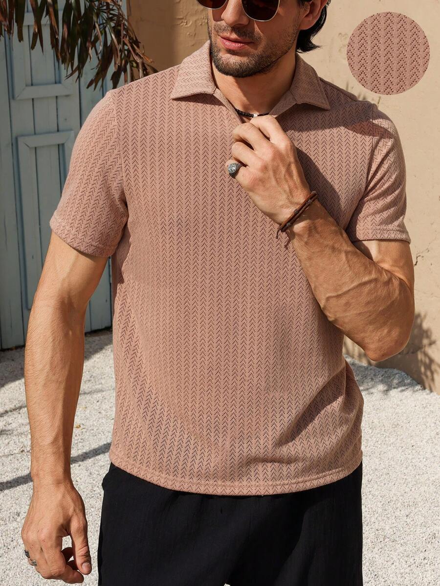 Manfinity Homme 男式休闲纯色穿孔纹理短袖 Polo 衫