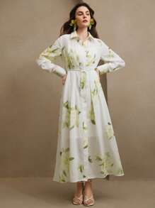 Anewsta 女式度假印花领带开合衬衫裙 + 吊带背心可拆卸二合一连衣裙