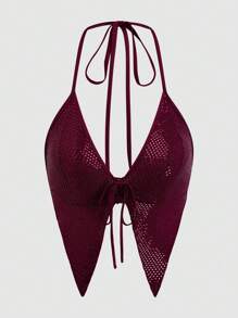 Flirla 大码亮片露背吊带背心上衣和高腰褶皱紧身裙 2 件套，性感夜店派对必备 - 酒紅色 - 查看 7