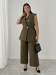 EURMUSE Bộ vest thanh lịch cỡ lớn kèm quần và - màu xanh lá - Xem 1