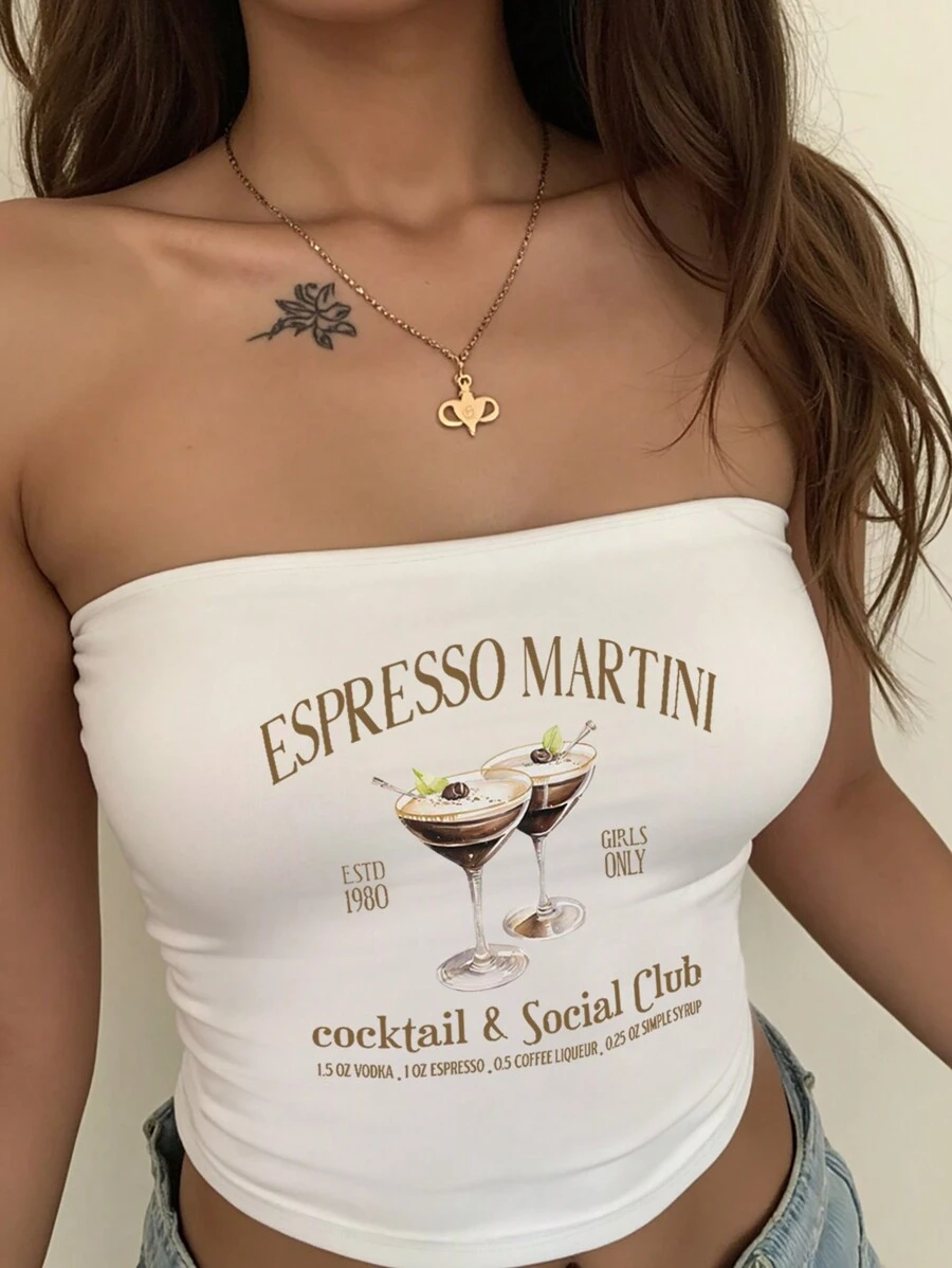 INAWLY Áo ống in chữ Casual Beverage - trắng - Xem 1