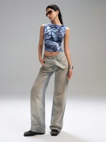 LYSMO Women's Blue Gray Printed Tank Top--Spring/Summer--2025New Arrival