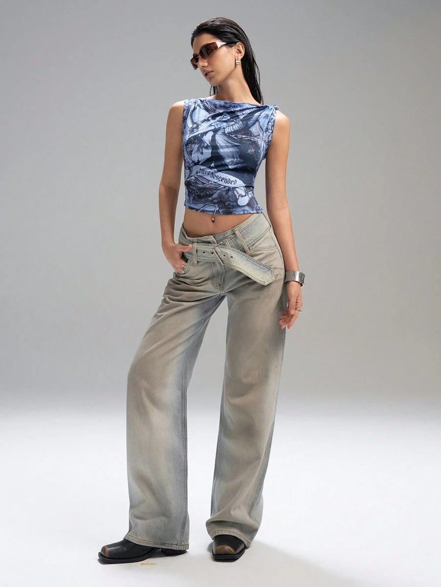 LYSMO Women's Blue Gray Printed Tank Top--Spring/Summer--2025New Arrival