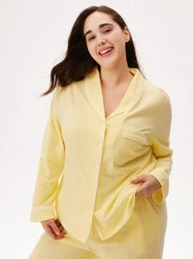 LUVLETTE Women's Plus-Size Yellow Soft 100% Pure Cotton Basic Button-Up Top & Pants Loungewear Pajama Set Pants With Pockets Lounge Sets For Women Fall Pajamas Clothes,Spring And Summer - Yellow - View 7