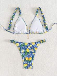 Swim Vcay 女士水果印花肩带褶饰两件套泳衣沙滩装、夏季度假装 - 彩色 - 查看 6