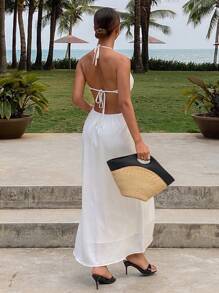 DAZY Robe longue d'été à dos torsadé et encolure bateaux, robe de plage, robe de soirée pour femmes, tenue de croisière, robe d'été