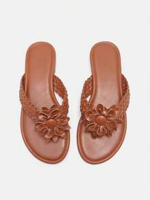 CUCCOO CURVES Dép xỏ ngón đế bằng họa tiết hoa dệt rộng rãi cho nữ đi nghỉ dưỡng bãi biển Bohemian - màu nâu - Xem 7