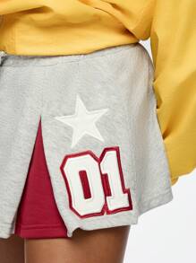 SUMWON WOMEN Varsity College Cheerleader Athletic Skirt Split Front Pleated Mini Sportswear With Star Logo Design Gym Team Spirit Dance Fall Fashion