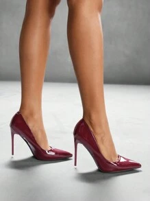 CUCCOO SZL Bombas de tacón de aguja de punta fina para mujer, tacones altos de moda color rojo