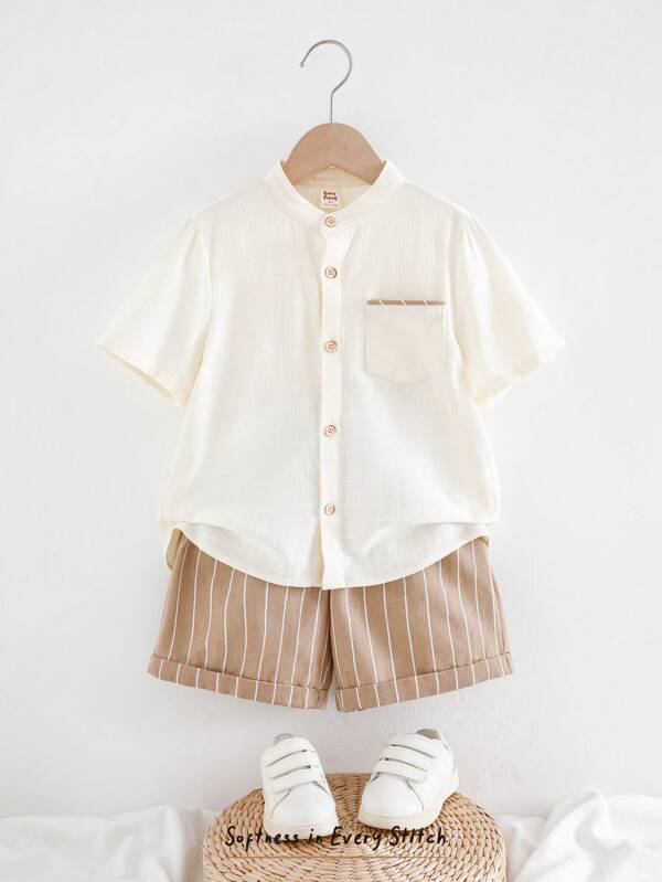 Cozy Pixies 2pcs/Set Young Boy Short Sleeve Round Neck Top And Elastic Waist Shorts