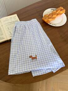 DAZY Cartoon Print Plaid Loose Short Pajama Bottom - Blue - View 4