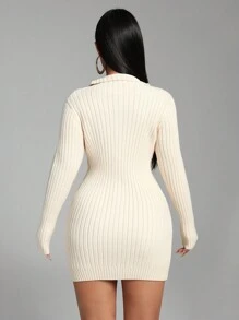 Zolique Suéteres de mujer, vestidos, manga larga de punto, bolsillos a rayas en color albaricoque, cremalleras mini, ajuste sexy y ceñido, reuniones con amigos, casual y cómodo, básico para fiestas de viaje, estilos de otoño e invierno, ropa de mujer de invierno